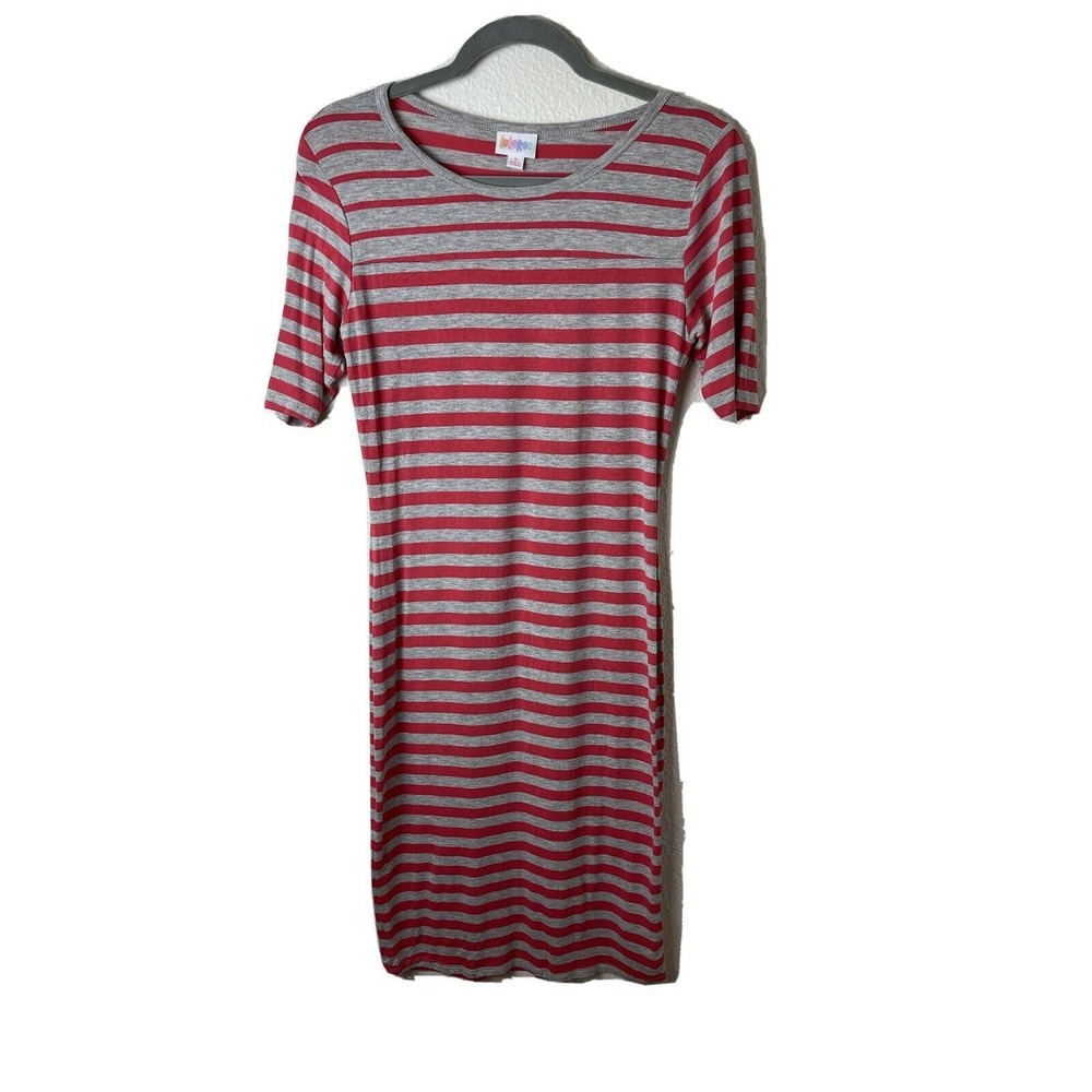 LULAROE JULIA DRESS SIZE‎ Small GRAY WITH PINK STRIPES Stretch